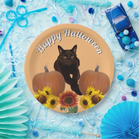 Kürbiskatze mit Crosspaws Halloween Pappteller (Party)