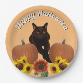 Kürbiskatze mit Crosspaws Halloween Pappteller