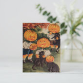 Kürbiskatze (Vintage Halloween-Karte) Postkarte (Stehend Vorderseite)