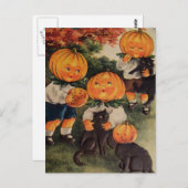 Kürbiskatze (Vintage Halloween-Karte) Postkarte (Vorne/Hinten)