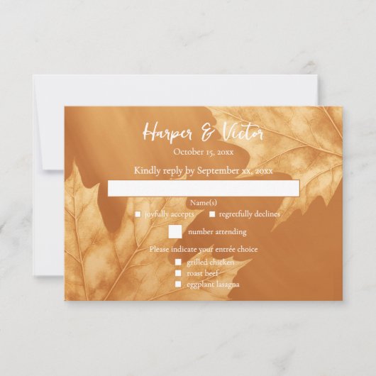 Kürbiskernmapel-Blätter Akzent QR-Code RSVP Karte (Vorderseite)