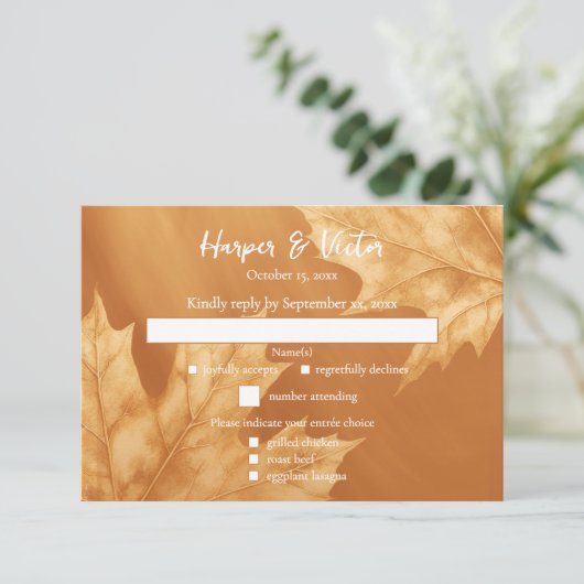 Kürbiskernmapel-Blätter Akzent QR-Code RSVP Karte (Stehend Vorderseite)