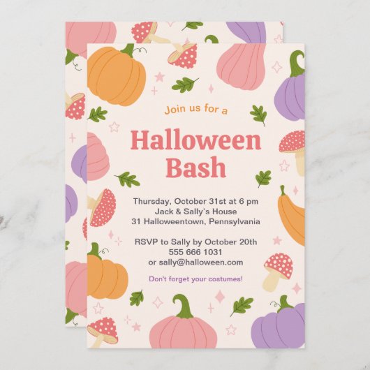 Kürbiskins und Pilze Einladung (Vorne/Hinten)