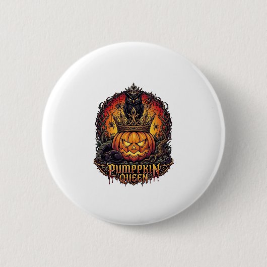 Kürbiskönigin Halloween Eule Spinne Schwarze Katze Button (Vorderseite)