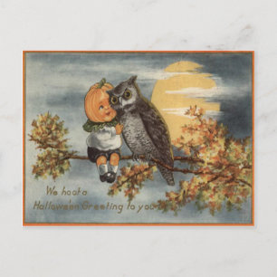 Kürbiskopf-Eule Vollmond-Baum-Kürbis Postkarte