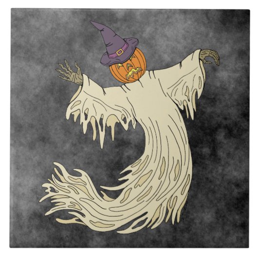 Kürbiskopf-Geist Halloween-Kunst Fliese (Vorderseite)
