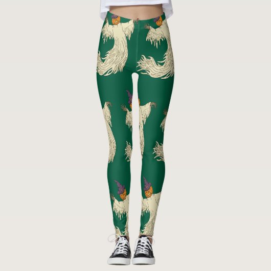 Kürbiskopf-Geist Halloween-Kunst Leggings (Vorderseite)