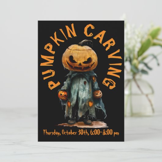 Kürbiskopf-Höhle Spooky Carving Party oder C6 Einladung (Stehend Vorderseite)