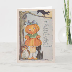 Kürbiskopf Jack O Lantern Krähe Schwarze Katze Eul Karte