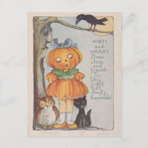 Kürbiskopf Jack O Lantern Krähe Schwarze Katze Eul Postkarte