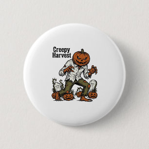 Kürbiskopf-Monster Vintage-Halloween-Shirt Button