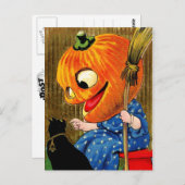 Kürbiskopferhexe und schwarze Katze Postkarte (Vorne/Hinten)