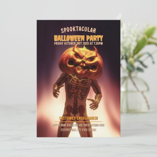 Kürbiskopflaume Halloween-Party Einladung (Stehend Vorderseite)