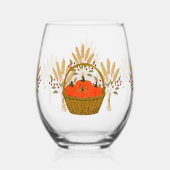 🎃 Kürbiskorb und Herbstweizen Weinglas Ohne Stiel (Rückseite)