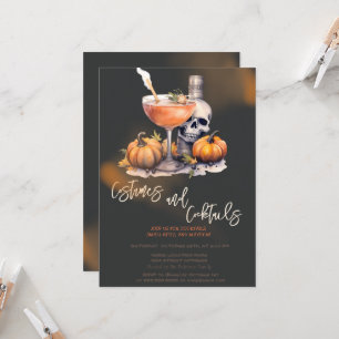 Kürbiskostümen und Cocktail Schwarzes Halloween Einladung