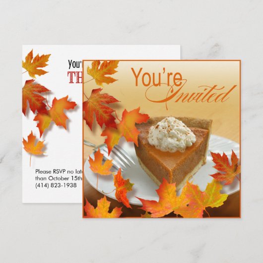 Kürbiskuchen Fallender Herbstleder Erntedank Einladung (Vorne/Hinten)