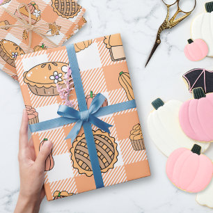 Kürbiskuchen-Gingham-Geschenkpapier Geschenkpapier