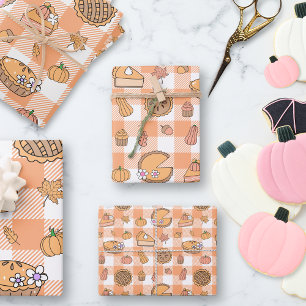 Kürbiskuchen-Gingham-Geschenkpapierbögen Geschenkpapier Set