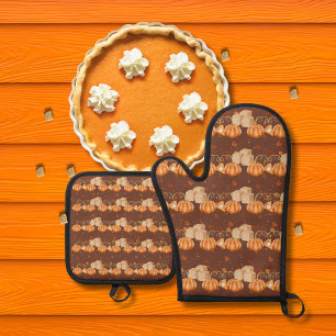 Kürbiskuchen und braune Zuckerwürfel braun Ofenhandschuh & Topflappen-Set