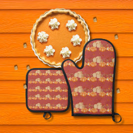 Kürbiskuchen und braune Zuckerwürfel rot Ofenhandschuh & Topflappen-Set