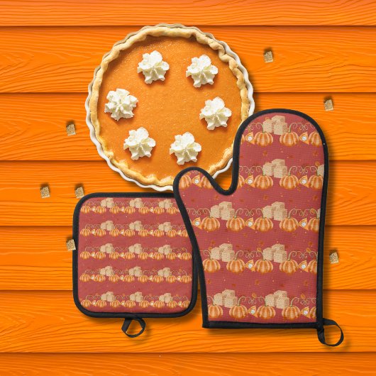 Kürbiskuchen und braune Zuckerwürfel rot Ofenhandschuh & Topflappen-Set