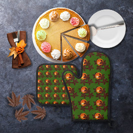 Kürbiskuchen und Schokolade Blätter grün Ofenhandschuh & Topflappen-Set
