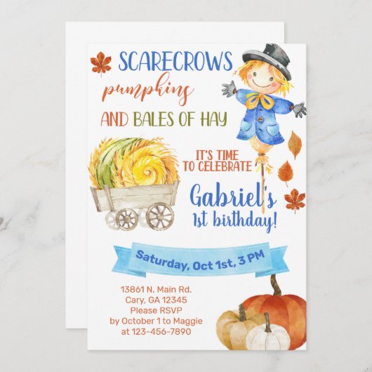 Kürbiskuitbisse aus Heu-Geburtstag einladen. Einladung (Vorne/Hinten)