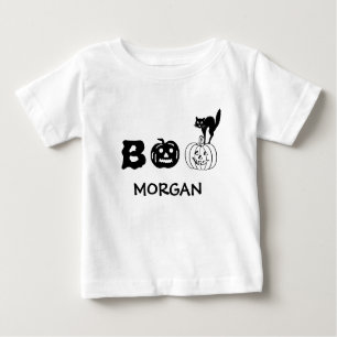 Kürbiskürbis der Booskatze individuelle Name Hallo Baby T-shirt
