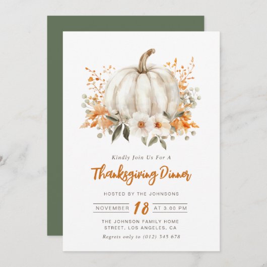 Kürbiskürbis Erntedank Einladung (Vorne/Hinten)