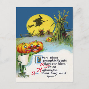 Kürbiskürbis-Hexen-Vollmond-Heuhaufen Postkarte