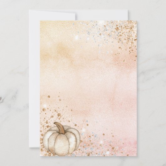 Kürbiskürbis Rose Goldfall Glitzer Einladung (Rückseite)