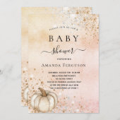 Kürbiskürbis Rose Goldfall Glitzer Einladung (Vorne/Hinten)