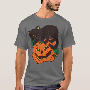 Kürbislaterne Black Cat Halloween Kostüm Creepy T-Shirt