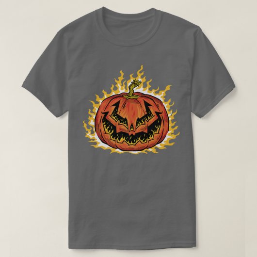 Kürbislaterne Cooler Halloween-Kürbis mit Flammen T-Shirt (Design vorne)