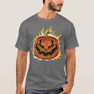 Kürbislaterne Cooler Halloween-Kürbis mit Flammen T-Shirt