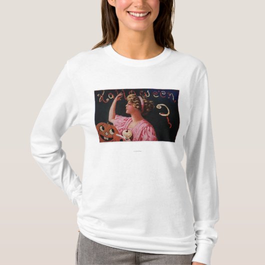 Kürbislaterne durch die Frau, die Apple abzieht T-Shirt (Vorderseite)