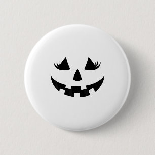 Kürbislaterne Face Pumpkin Eyelashes Halloween Button