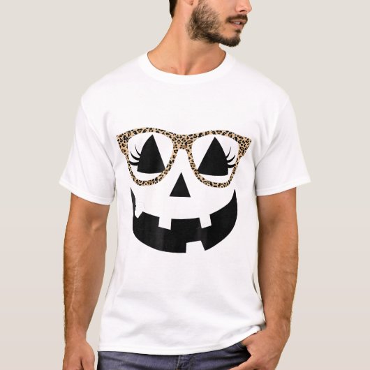 Kürbislaterne Face Pumpkin Hallowen Leopard T-Shirt (Vorderseite)