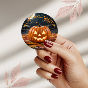 Kürbislaterne Halloween Namensaufkleber Runder Aufkleber