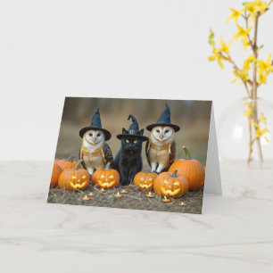 Kürbislaterne Halloween Niedlich Black Cat and Owl Karte
