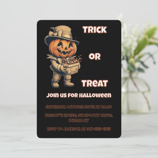 Kürbislaterne Halloween-Party Einladung (Stehend Vorderseite)