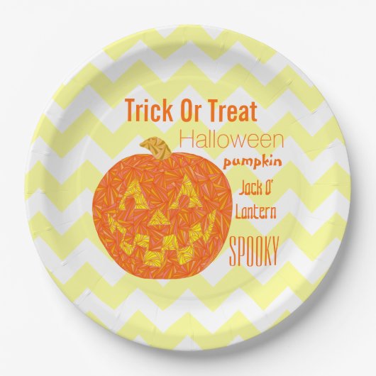 Kürbislaterne Halloween Zickzack Pumpkin Party Pappteller (Vorderseite)