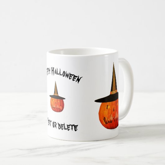 Kürbislaterne Hexenhut Halloween Personalisiert Kaffeetasse (VorderseiteRechts)