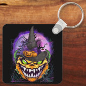 Kürbislaterne Kürbis mit Hexenhut Beängstigend H Schlüsselanhänger (Rückseite)