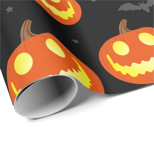Kürbislaterne lächelt Pumpkins und Fledermäuse Hal Geschenkpapier (Rolleneckpunkt)
