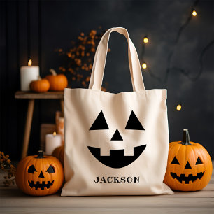 Kürbislaterne Monogramm Name Halloween Geschenk Tragetasche