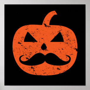 Kürbislaterne Mustache Pumpkin Funny Halloween Poster