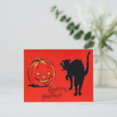 Kürbislaterne Pumpkin Black Cat Postkarte (Stehend Vorderseite)
