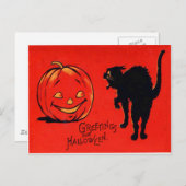 Kürbislaterne Pumpkin Black Cat Postkarte (Vorne/Hinten)