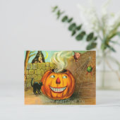Kürbislaterne Pumpkin Black Cat Spinnennetz Postkarte (Stehend Vorderseite)